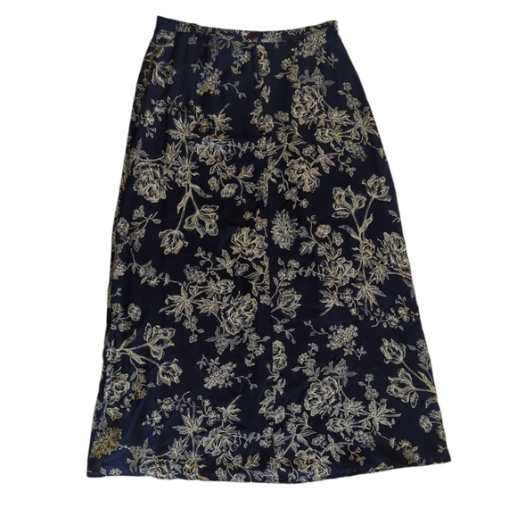 Talbots Pure Silk Floral A-Line Lined Maxi Skirt 8 Navy Blue Cream - Picture 10 of 15